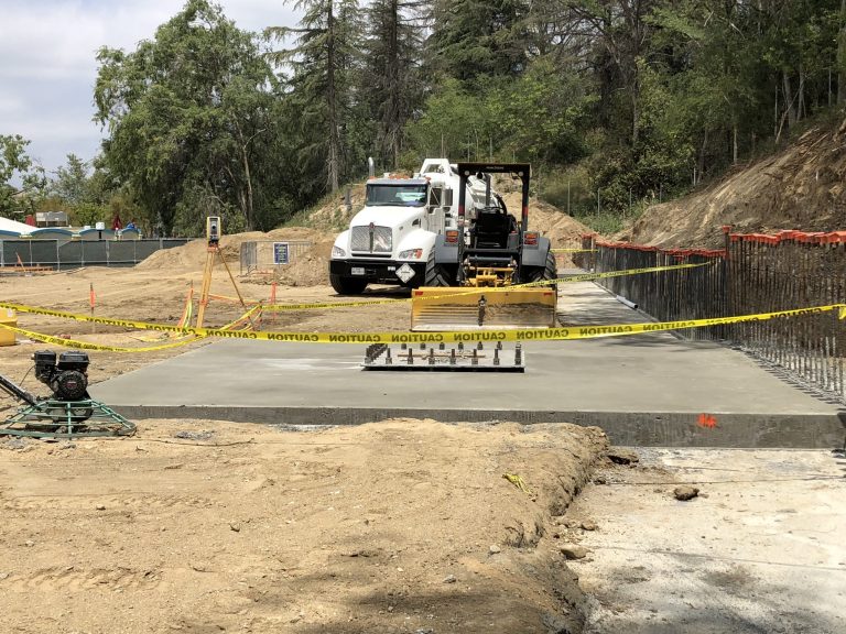 Construction for a major roller coaster at Six Flags Magic Mountain, ensuring precise alignment and tolerances.